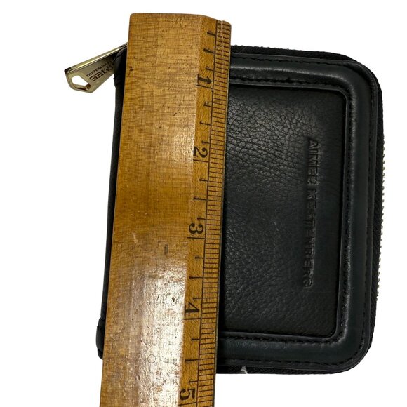 Aimee Kestenberg Wallet Black Leather Compact Zip Around Gold-Tone Zipper Small - Picture 4 of 6